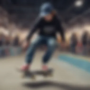 A skateboarder wearing a trendy cap while performing tricks in a skate park