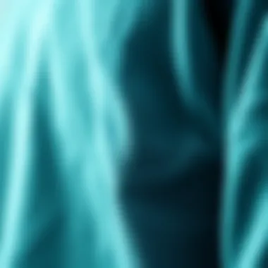 Close-up of the fabric texture of a teal crew neck sweatshirt