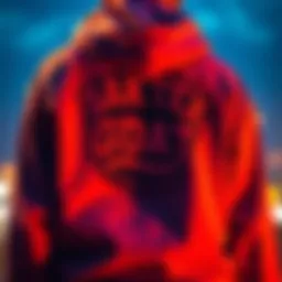 Close-up of a hoodie showcasing intricate back text design