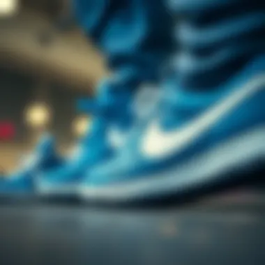 A historical timeline graphic displaying the evolution of blue Nike footwear