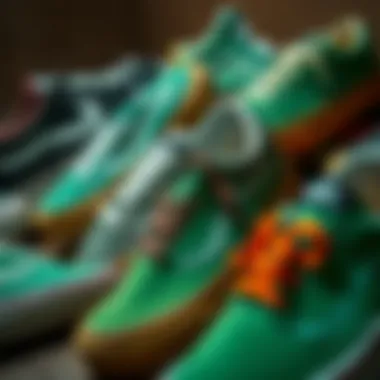 A collection of different styles of green vans arranged artistically