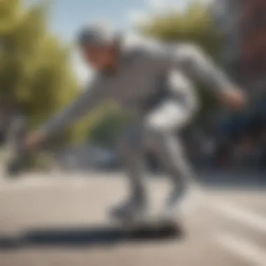 A skater performing a trick while wearing grey Adidas sweats outdoors, showcasing style and movement.