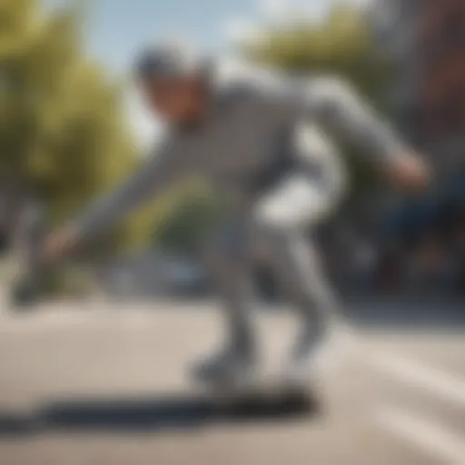 A skater performing a trick while wearing grey Adidas sweats outdoors, showcasing style and movement.