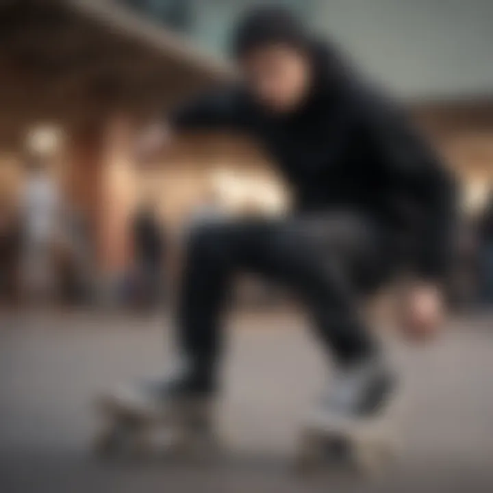 Skater performing tricks while wearing a black hoodie