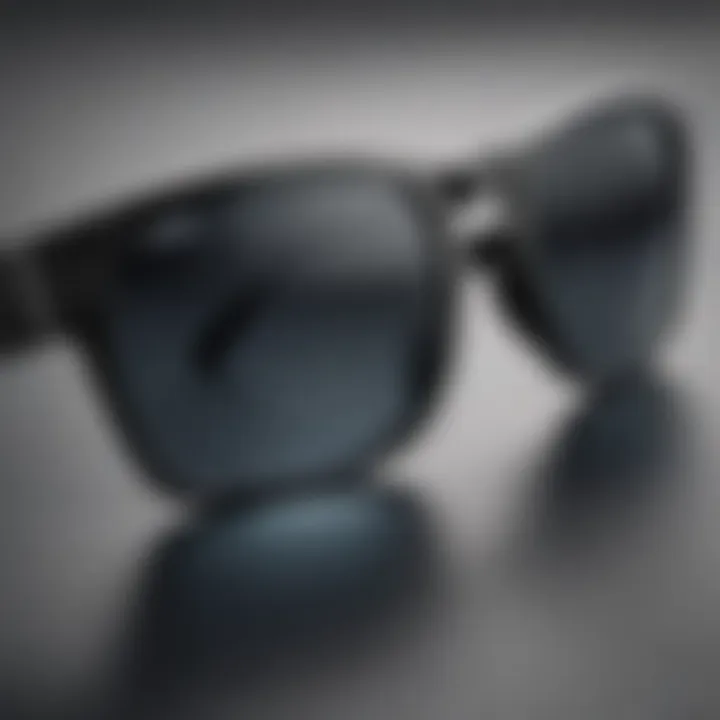 Close-up of round black sunglasses highlighting intricate design details