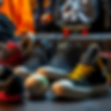 Stylish display of Shoes for Crews alongside skate gear