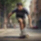 Skater performing a trick wearing mesh shorts