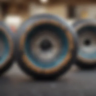 A close-up view of high-quality skateboard wheels showcasing their unique designs.