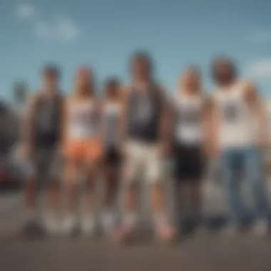 Group of skaters wearing various tank tops that reflect individual styles and personalities.