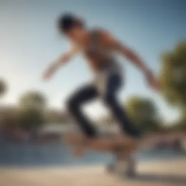 Skateboarder showcasing the tank top while performing a trick at a skate park.