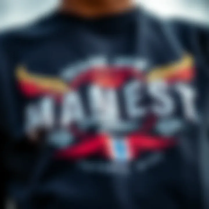 Close-up of graphic elements on a manifest t-shirt