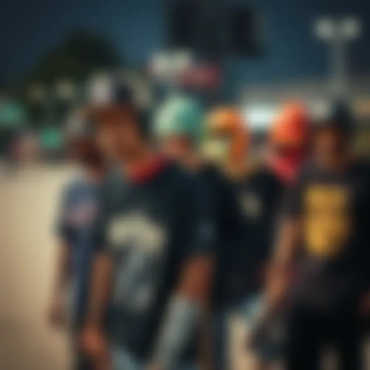 A group of skaters showcasing their manifest t-shirts