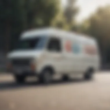 An image of a well-maintained skateboard van parked at a skatepark