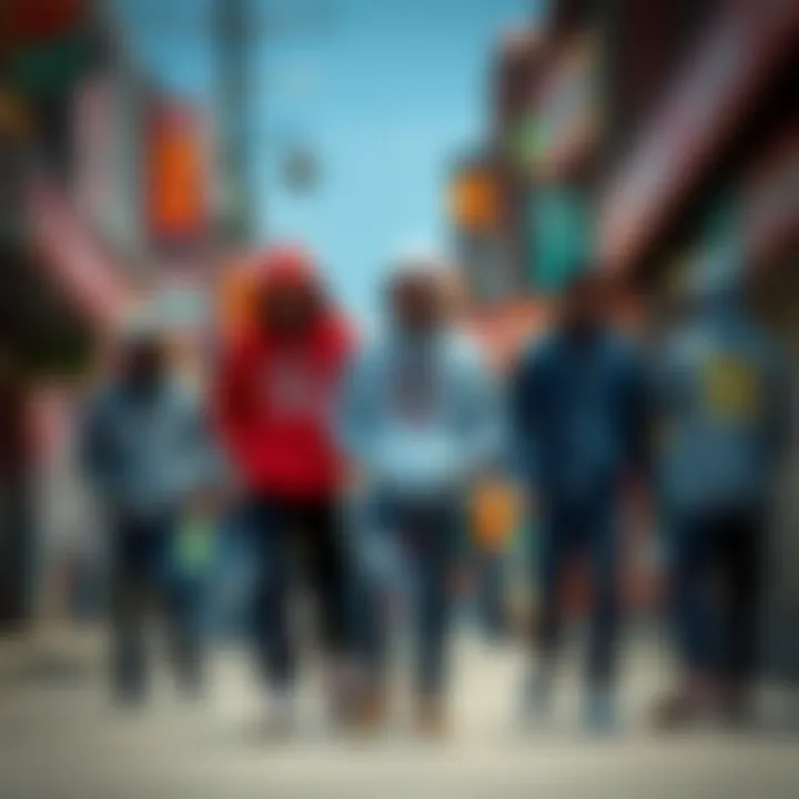 Embracing Skate Culture A vibrant street scene showcasing skate culture with individuals wearing craft hoodies.