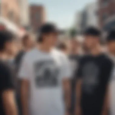 Group of skaters discussing the meaning of the shirt