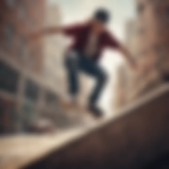 Skateboarder navigating through urban obstacles