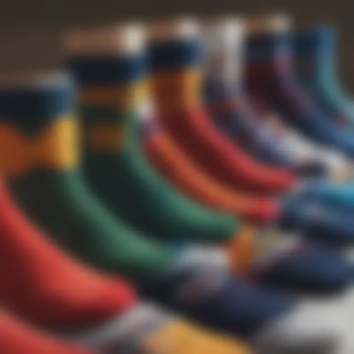 An array of trefoil quarter socks arranged artistically to highlight color variety