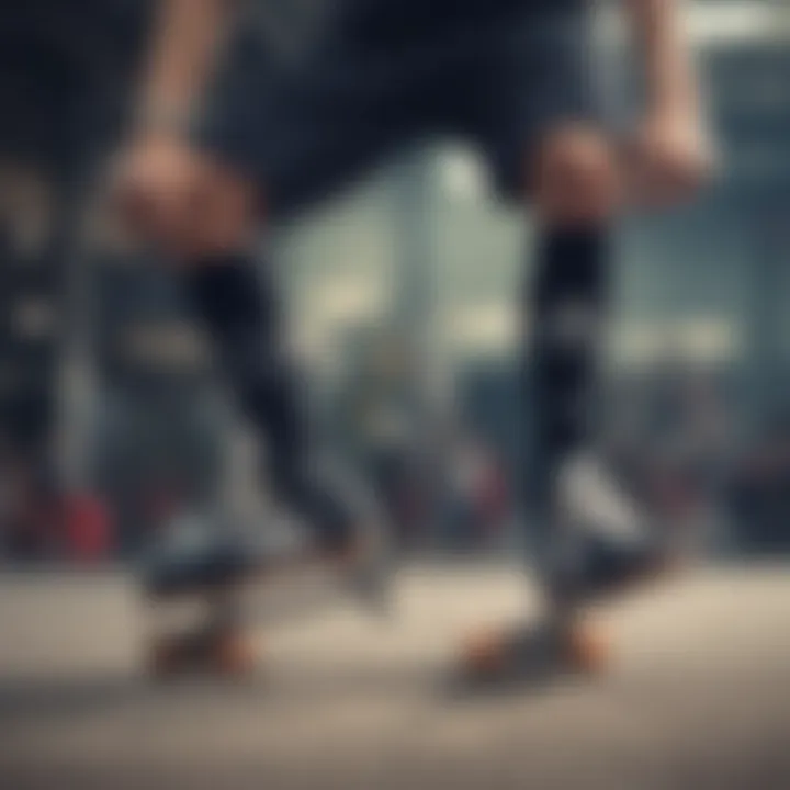 A skateboarder performing a trick while wearing signature trefoil quarter socks