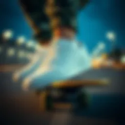 Adidas white canvas shoes on a skateboard