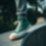 Court Green Converse on a skate park ramp