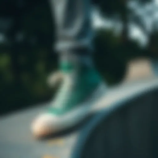 Court Green Converse on a skate park ramp