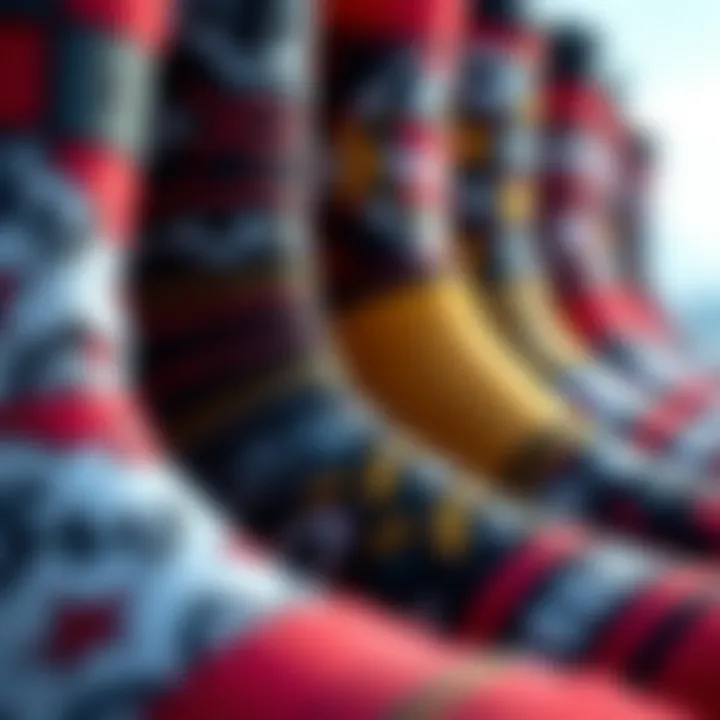 Close-up of HUF sock patterns and textures