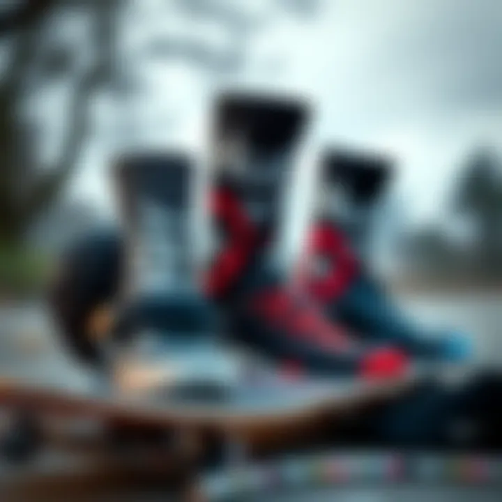 Stylish arrangement of HUF socks with skate gear
