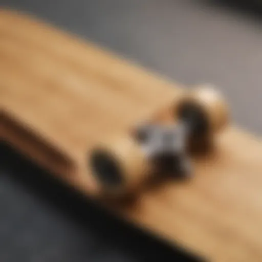 A close-up view of a bamboo skateboard showcasing its unique grain and texture