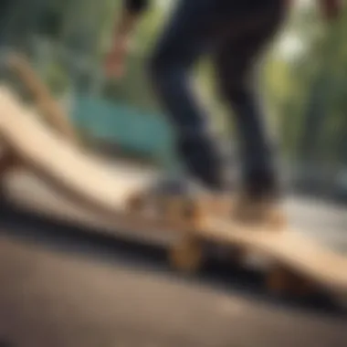 Skaters using bamboo skateboards in an urban skate park environment