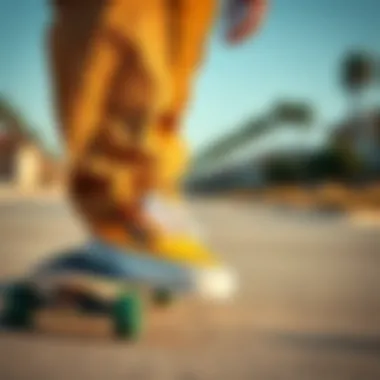 Classic Style: Vans and Chinos on Skates Classic Vans shoes paired with chinos on a skateboard