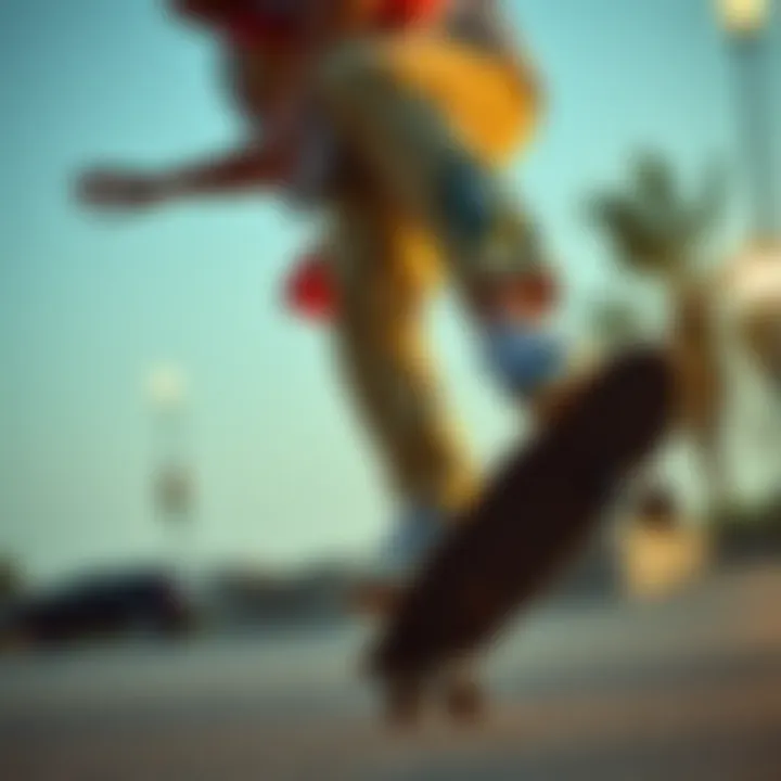 Skate Style: Performing Tricks with Vans and Chinos Stylish skateboarder wearing chinos and Vans while performing a trick