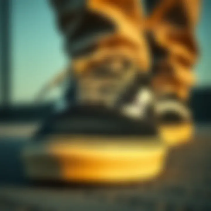 Detailing the Design: Vans Footwear A close-up of Vans shoes highlighting their design and texture