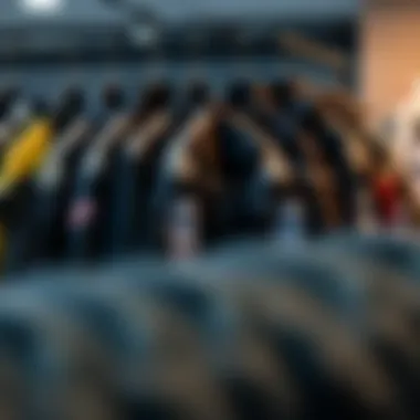 A stylish display of various LRG jacket styles on hangers, emphasizing the diversity of designs available.