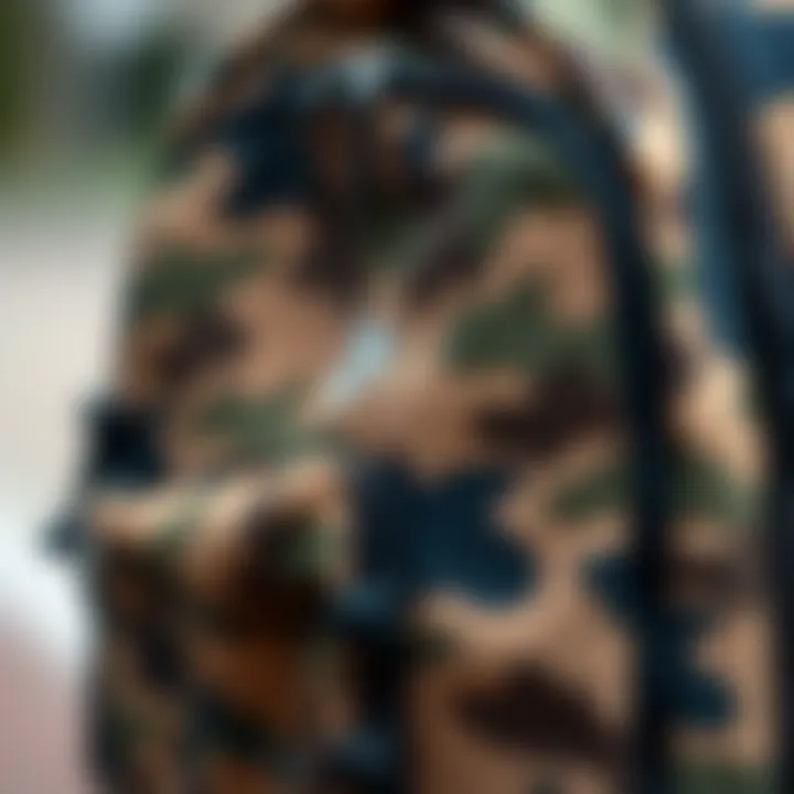 Detailed View of Nike Camo Backpack Close-up of Nike camo backpack's design and materials