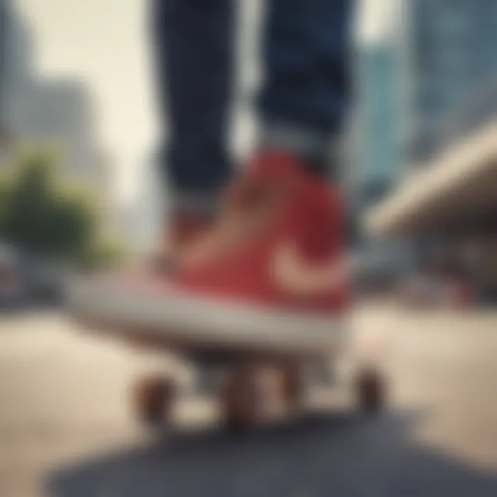 SB Blazer Mid Premium on a skateboard in an urban setting