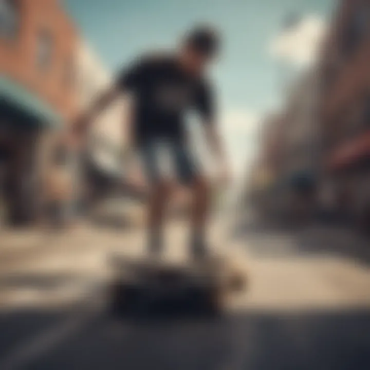 Vintage skateboarding scene with iconic large t-shirts