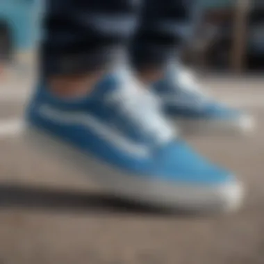 Close-up of Vans Ave Blue shoe highlighting its unique design elements