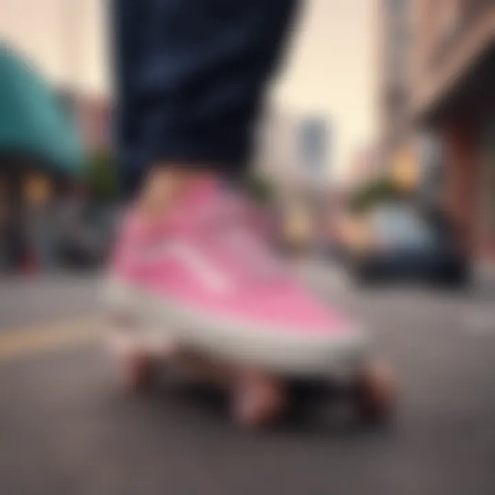 Stylish Vans UltraRange EXO Pink on a skateboard