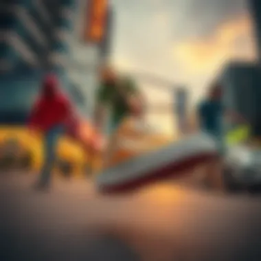 Vans in the Modern Skateboarding Scene Skateboarders wearing Vans in a vibrant urban setting