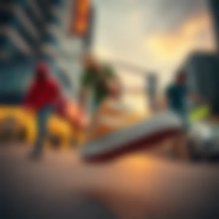 Vans in the Modern Skateboarding Scene Skateboarders wearing Vans in a vibrant urban setting