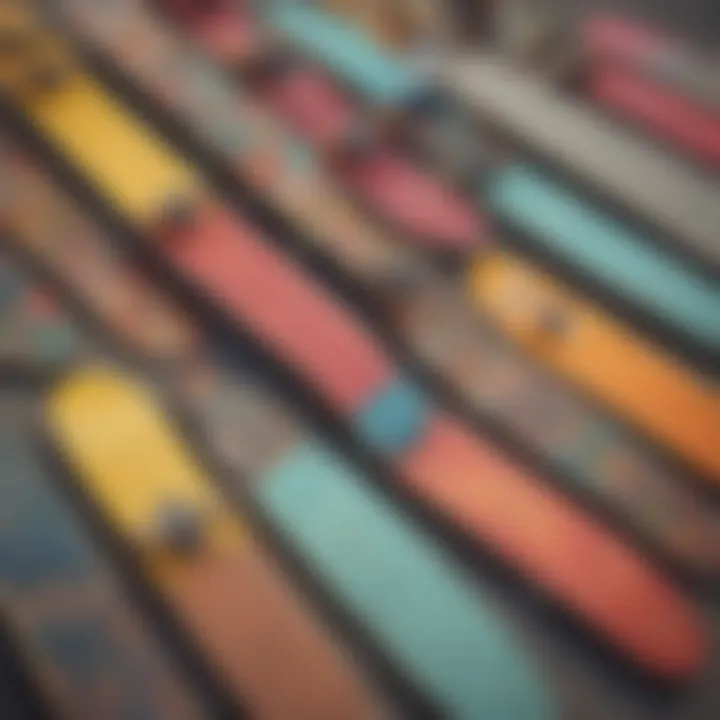 An array of colorful skateboards lined up