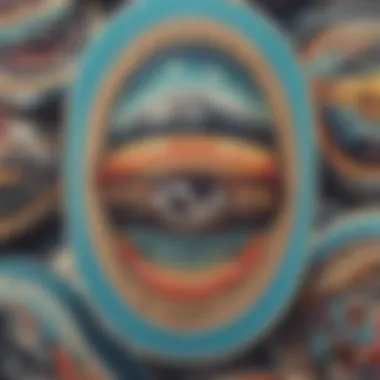 An artistic close-up of a classic skateboard sticker with retro design elements.