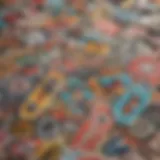 A collection of vibrant vintage skateboard stickers showcasing various designs and styles.