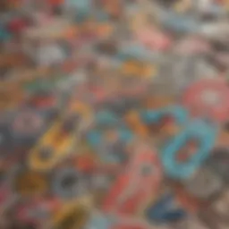 A collection of vibrant vintage skateboard stickers showcasing various designs and styles.