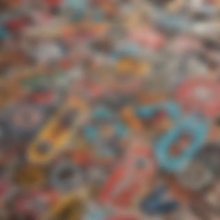 A collection of vibrant vintage skateboard stickers showcasing various designs and styles.