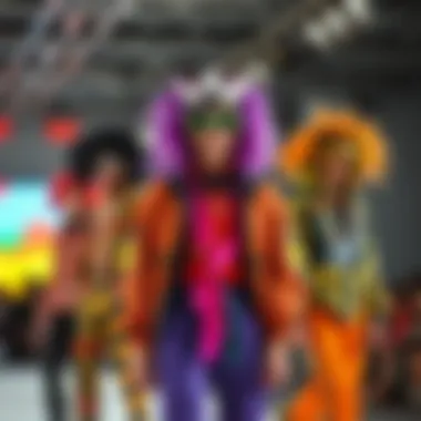 Quirky Runway Fashion A runway display of quirky fashion pieces with vibrant colors