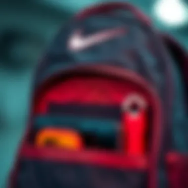 Functional Compartments of the Small Nike Backpack Close-up of small Nike backpack's functional compartments