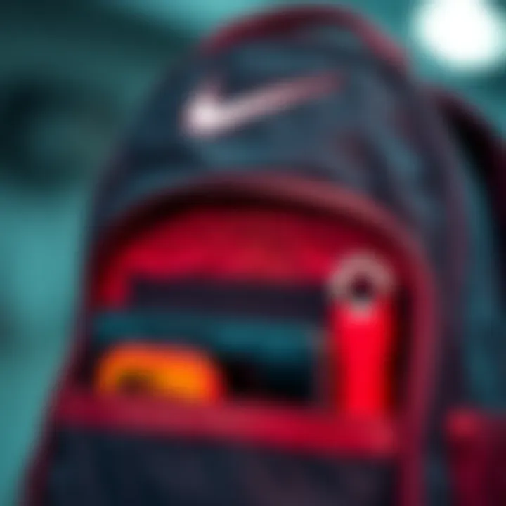 Functional Compartments of the Small Nike Backpack Close-up of small Nike backpack's functional compartments