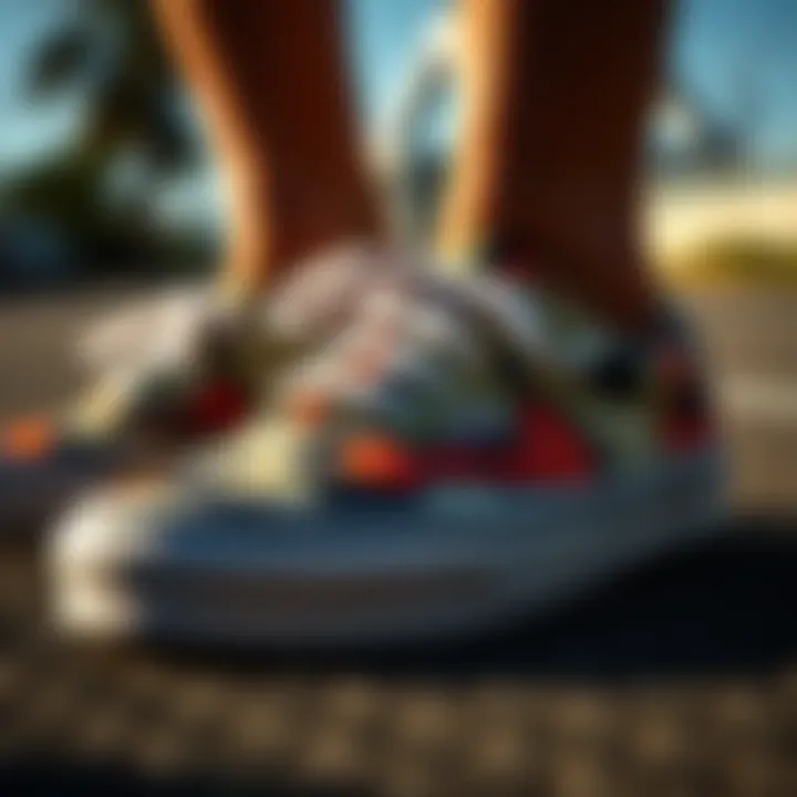 Close-up of Vans shoes displaying unique print details