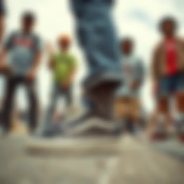 Group of skateboarders wearing various Vans printed shoes